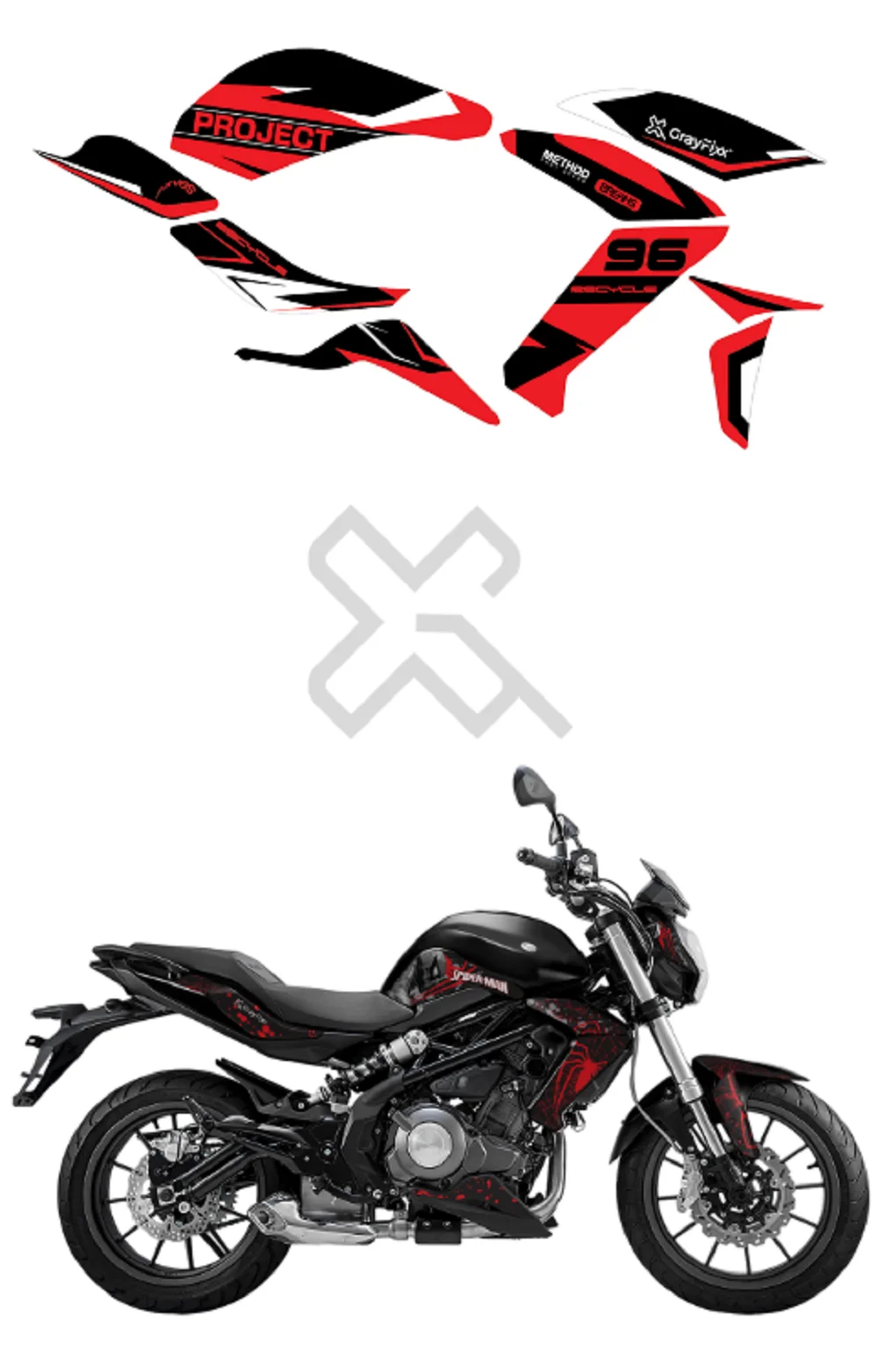 Project 96 Edition Red Black Graphics For Benelli 300 | Printed In Premium Vinyl With FPF(Fade Protection Film), Water Proof, Precut Sticker, Pack Of 1 For Both Side